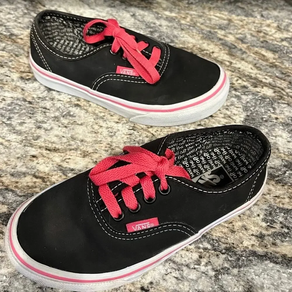 Vans Girl's 12.5 Black Hot Pink Lace Up Skater Shoes Sneakers
